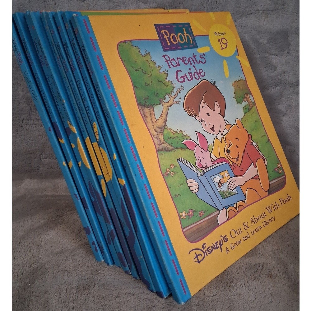 Disney Out & About With Pooh Grow & Learn Book Lot Volumes 1-8 + Parents Guide